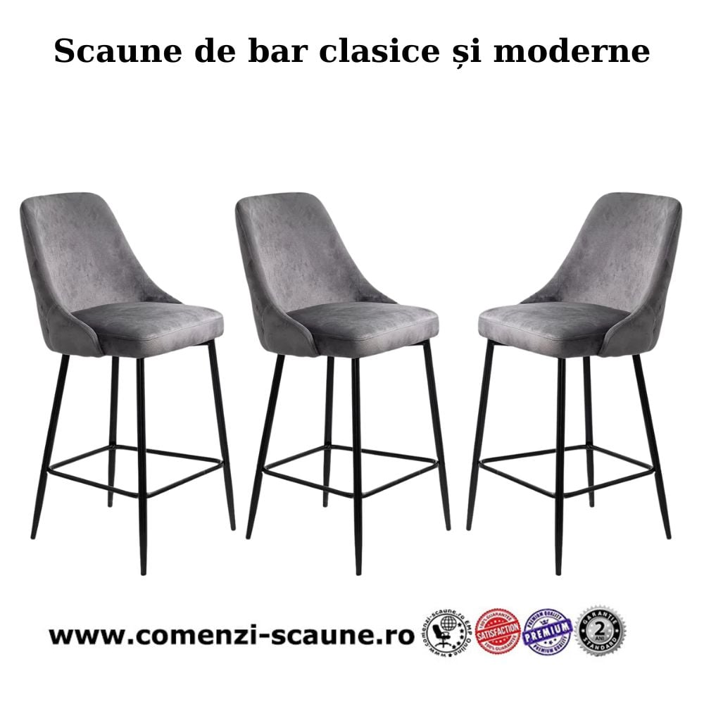 Scaune de bar fixe și moderne din catifea ABS143 Gri